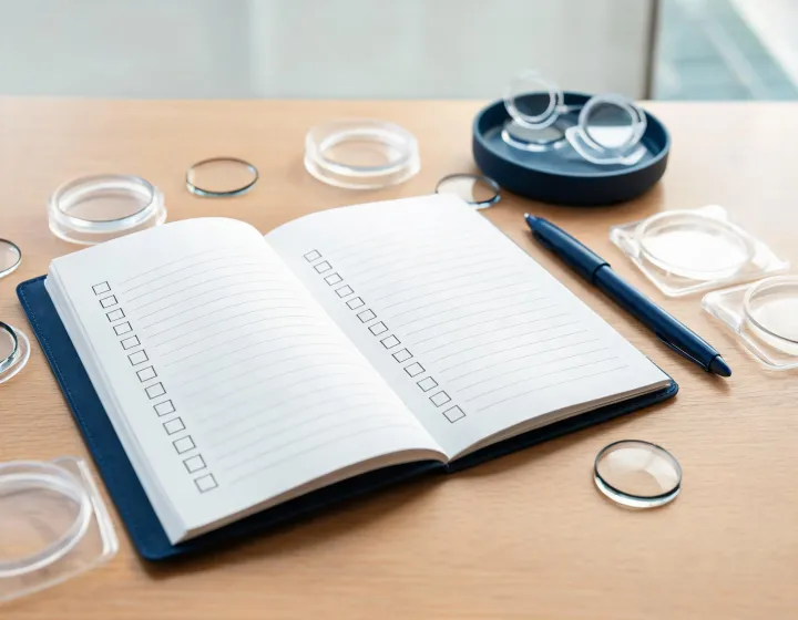 Independent procurement desk reviewing optical lens briefs