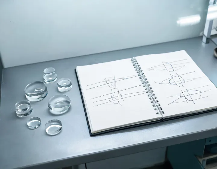 Unlabeled optical lenses prepared for a wholesale quote brief